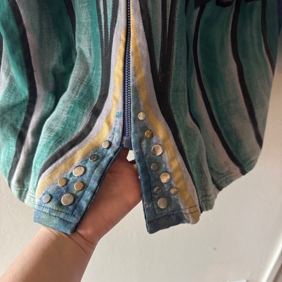 Vintage 90s 80s hand painted leather tassel denim jacket. Size L - Picture 7 of 11